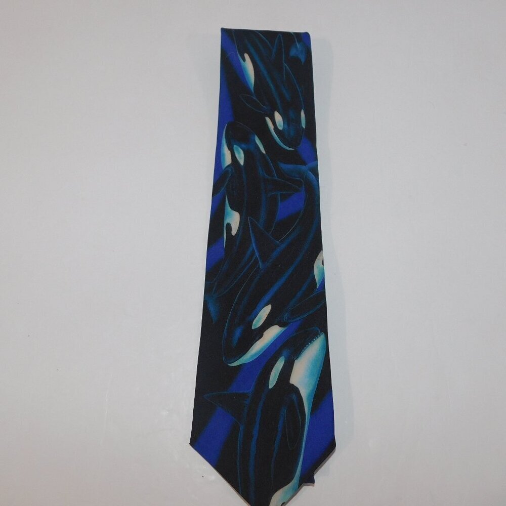 VTG Killer Whale Orca Graphic Mens Neck tie 1994 D'em Crazy Blaine Heilman
